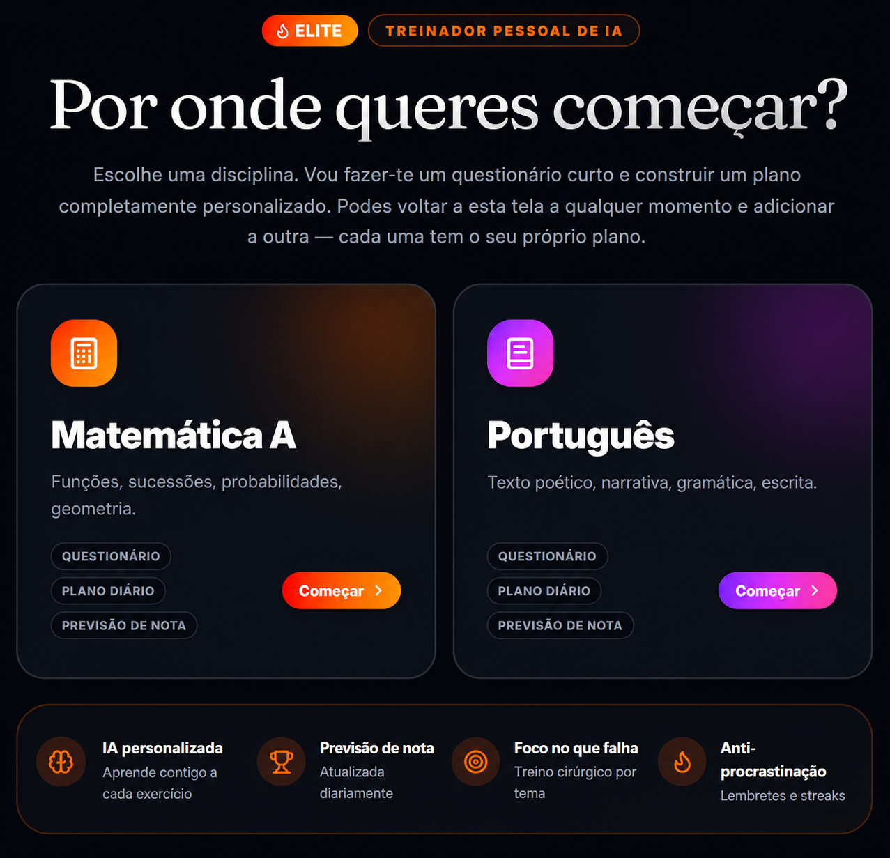 Dashboard AprovaAgora — preparação para exames nacionais